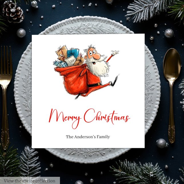 Roliga excentriska juldukar röda gröna middagsserv pappersservett (Funny Quirky Santa Red Green Dinner Napkins)