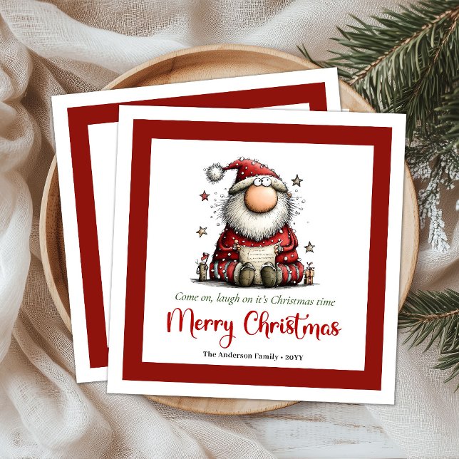 Roliga Excentriska Tomte Claus Handritade Servette Pappersservett (Funny Quirky Santa Claus Hand Drawn Napkins)