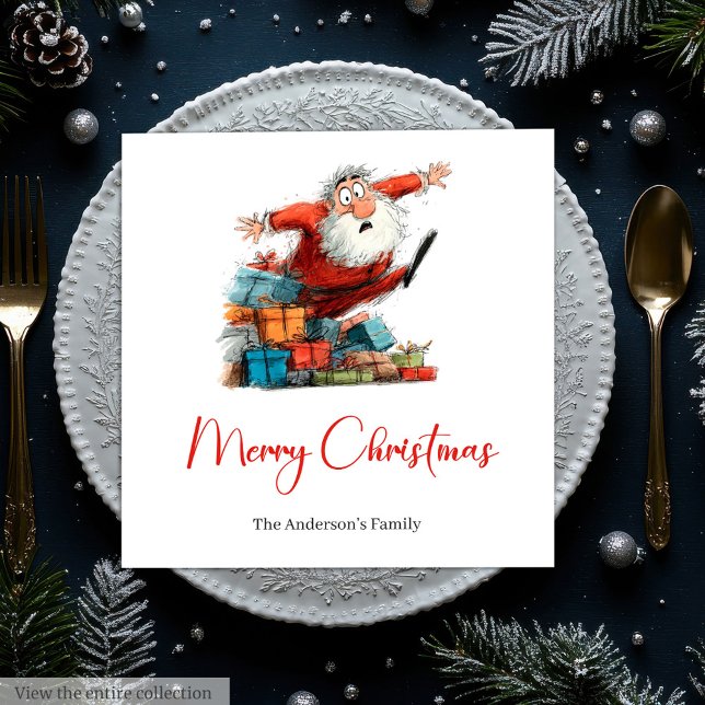 Roliga Excentriska Tomte Röda Gröna Jul Servetter (Funny Quirky Santa Red Green Christmas Napkins)