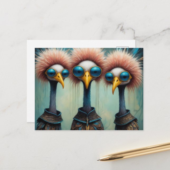 Roliga fåglar i tröjor vykort (Fram/Back In Situ)