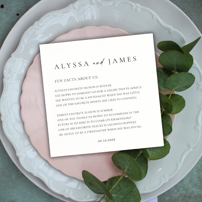 Roliga Fakta Elegant Svart & Vitt Bröllop Pappersservett (Skapare uppladdad)