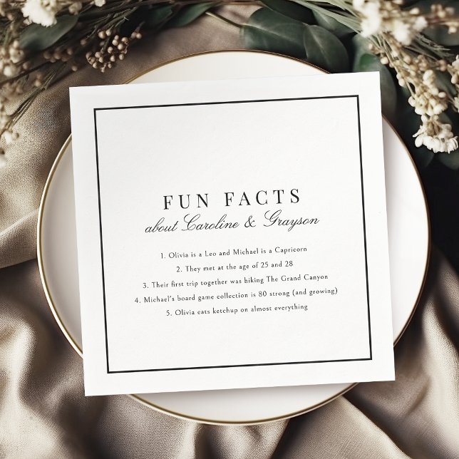 Roliga Fakta Enkel Elegant Typografi Bröllop Pappersservett (Fun Facts Simple Graceful Typography Wedding Napkins)