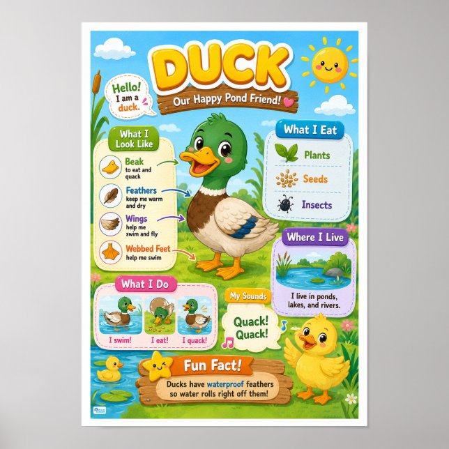Roliga fakta om anka för barn poster (Framsidan)