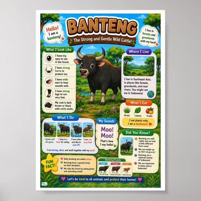 Roliga fakta om Banteng för barn Poster (Framsidan)