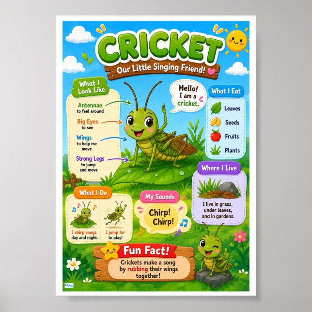 Roliga Fakta Om Cricket För Barn Poster (Framsidan)