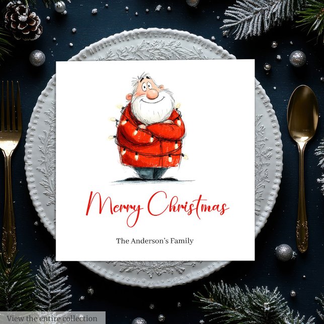 Roliga fantasifulla juldukar Nappar anpassade till Pappersservett (Whimsical Funny Santa Custom Holiday Napkins)
