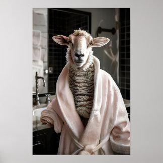 Roliga får i badrock, badrumsväggkonst, söt poster