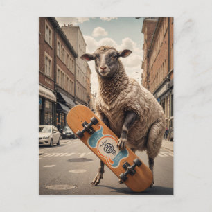 Roliga får på skateboard på en stadsgata vykort