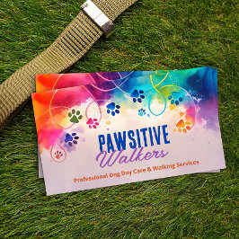 Roliga färgglada akvarell tassavtryck visitkort