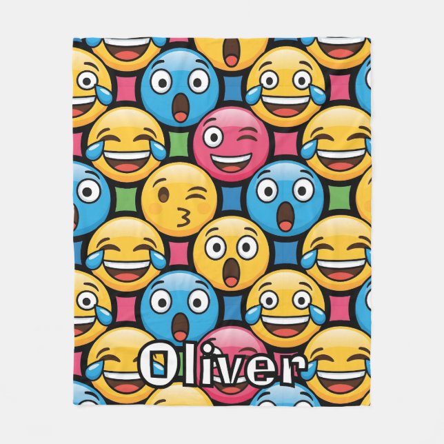 Roliga Färgglada Emoji-ansikten Fleecefilt (Framsidan)