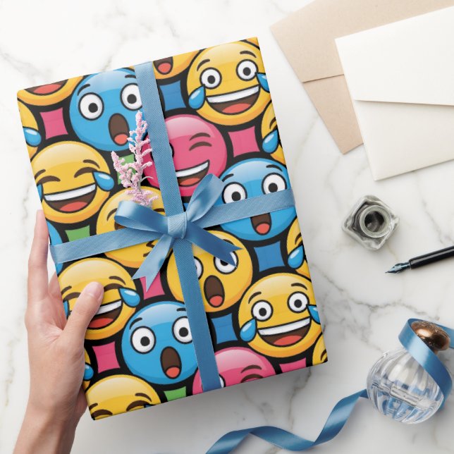 Roliga färgglada emoji-ansikten presentpapper (Gifting)