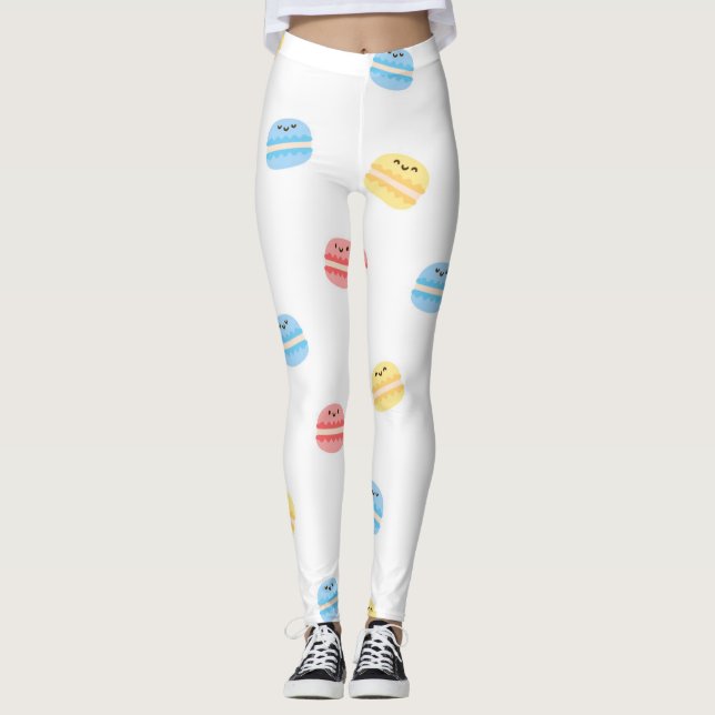 Roliga Färgglada Macarons Fransk Bakverk Leggings (Framsida)