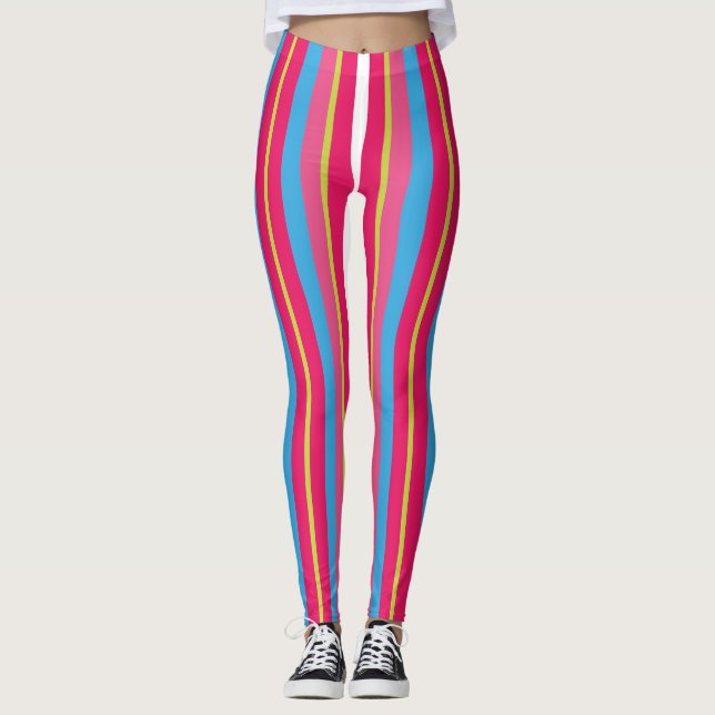 Roliga färgglada ränder i flera färger leggings (Framsida)