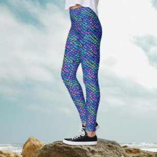 Roliga färgglada sjöjungfrun Blå Lila Rosa Fiskfjä Leggings