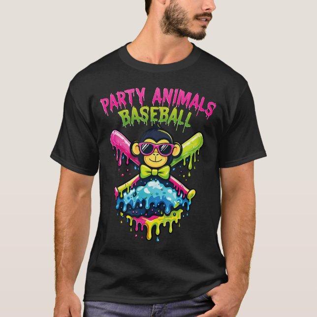 Roliga fester djur baseboll rolig t shirt (Framsida)