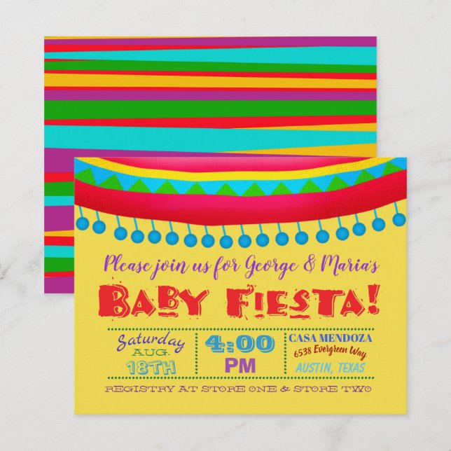 Roliga Fiesta Bebis Shower Inbjudningar (Fram/baksida)