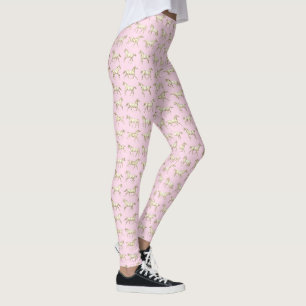Roliga flickiga galopperande hästar beige rosa leggings