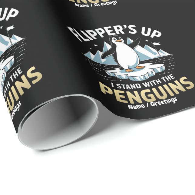 Roliga Flippers Upp, Stå Med De Modiga Pingvinerna Presentpapper (Rullad Hörn)