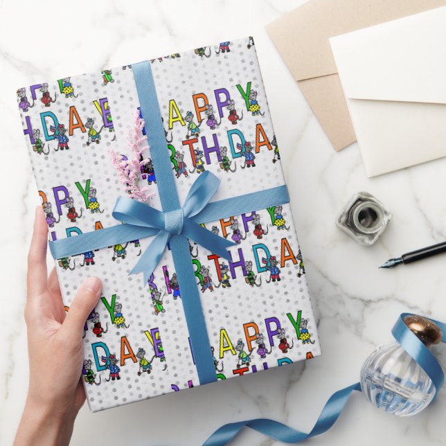 Roliga födelsedagsmöss med prickar  presentpapper (Gifting)