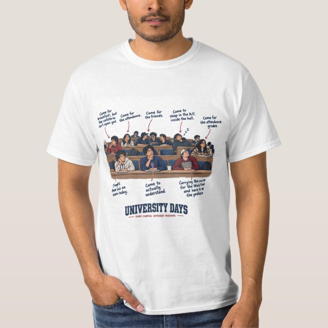 Roliga föreläsningstyper "Universitetsdagar" T Shirt (Framsida)