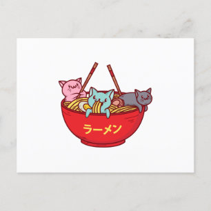 Roliga förtjusande japanska Ramen för Kawaii Meddelande Vykort