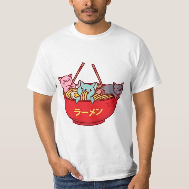 Roliga förtjusande japanska Ramen för Kawaii T Shirt (Framsida)