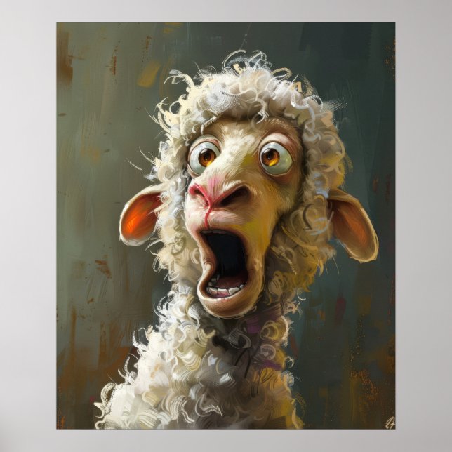 Roliga Förvånade Får Whimsical Djuruttryck Poster (Framsidan)