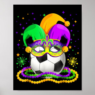 Roliga fotbolls Mardi Gras pärlor narrhatt maskera Poster