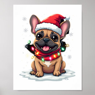 Roliga franska bulldoggar julen Santa hatt ljus S Poster