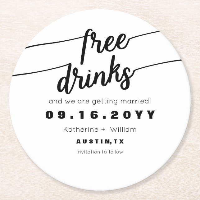 Roliga fria drinkar sparar den svartvita datera underlägg papper rund (Framsidan)