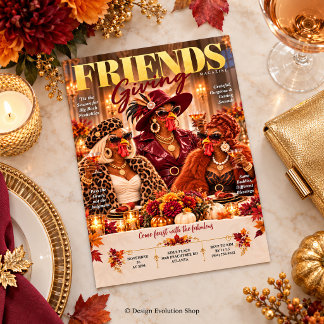 Roliga Friendsgiving-inbjudan Glamourös kalkon dam Inbjudningar