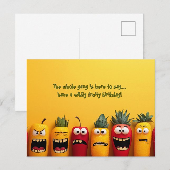 Roliga Frukt Ansikten Födelsedag Vykort (Fram/baksida)
