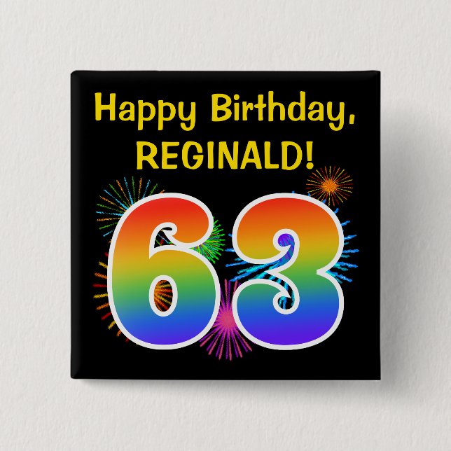 Roliga fyrverkerier + Regnbågemönster "63" Knapp (Framsida)