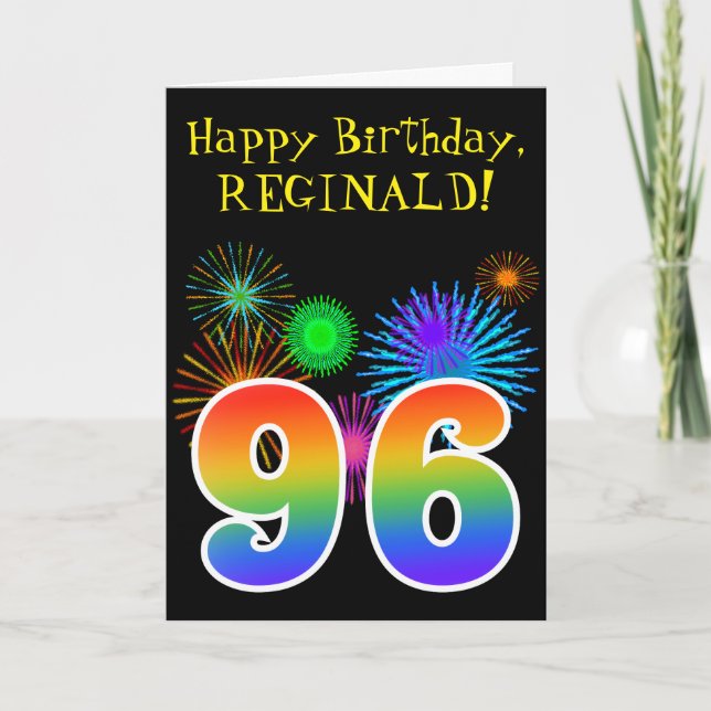 Roliga fyrverkerier + Regnbågemönster "96" Kort (Framsida)