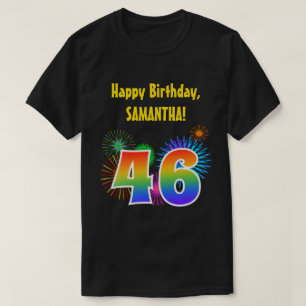 Roliga fyrverkerier + regnbågsmönster "46" födelse t shirt