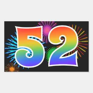 Roliga fyrverkerier + regnbågsmönster "52" Evenema Rektangulärt Klistermärke