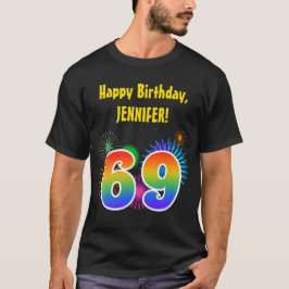 Roliga fyrverkerier + regnbågsmönster "69" Födelse T Shirt