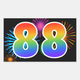 Roliga fyrverkerier + regnbågsmönster "88" Evenema Rektangulärt Klistermärke