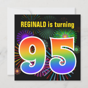 Roliga fyrverkerier + regnbågsmönster "95" Födelse Inbjudningar