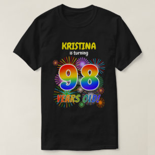 Roliga fyrverkerier, regnbågsutseende "98", 98-års t shirt