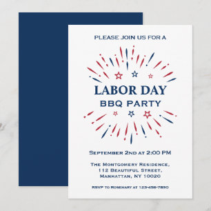 Roliga fyrverkerier Röd Vit Blå Labor Day Grillfes Inbjudningar