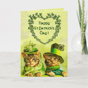 ROliga gammaldags ST.PATRICK'S DAY KATTER MED HJÄR Kort