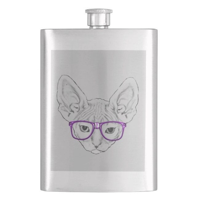 Roliga Geeky Nerdy Sphynx med tejpade Fickplunta (Framsidan)