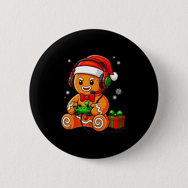 Roliga Gingerbread Spelande Pyjamas Jul Knapp (Framsida)