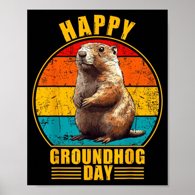 Roliga Glad Groundhog Day 2025 Dekorationer Retro  (Framsidan)