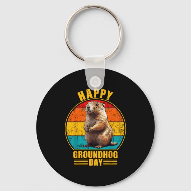 Roliga Glad Groundhog Day 2025 Dekorationer Retro  Nyckelring (Framsida)