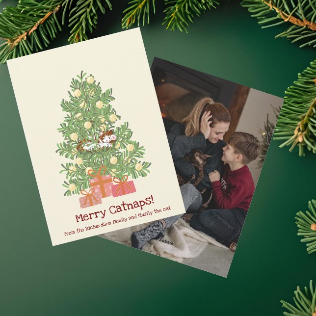 Roliga Glad Morrhundslummer! Katt på Julgranen Julkort (Skapare uppladdad)