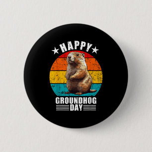 Roliga glada Groundhog Day-dekorationer 2025 Retro Knapp