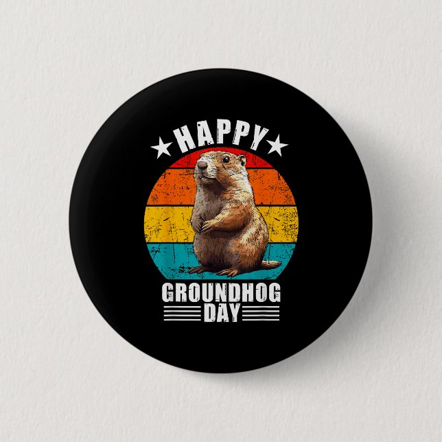 Roliga glada Groundhog Day-dekorationer 2025 Retro Knapp (Framsida)