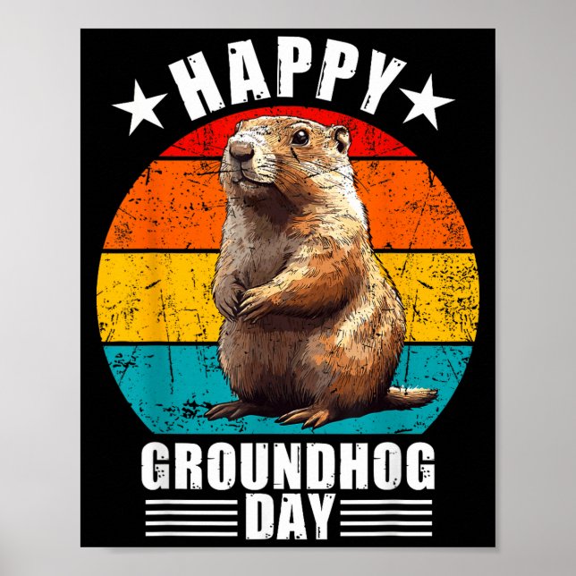 Roliga glada Groundhog Day-dekorationer 2025 Retro Poster (Framsidan)